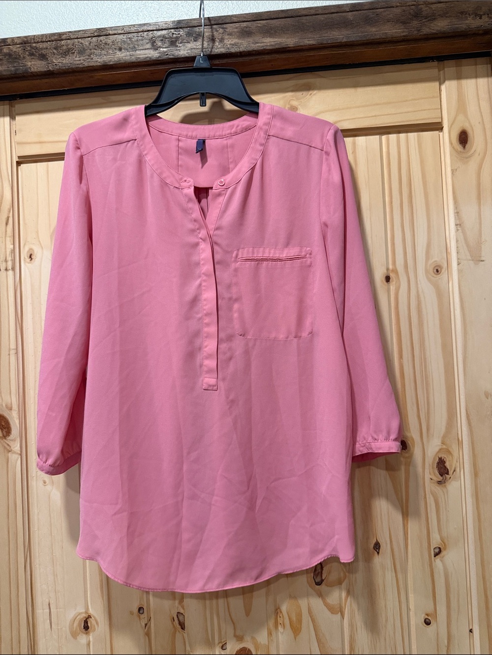 NYDJ Pink Split V-Neck Pocket Blouse